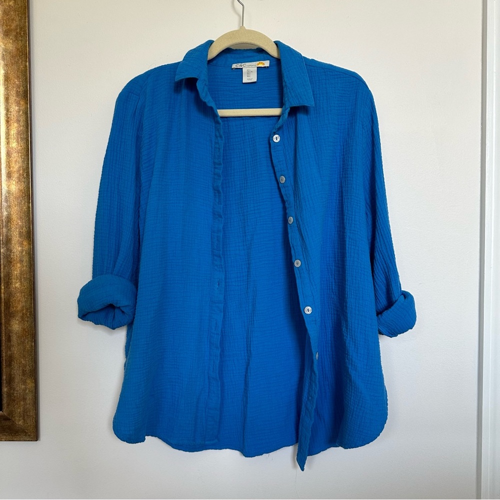 blue button up shirt